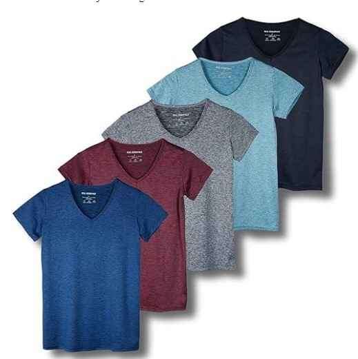 Real Essentials 5 Pack: Women's V-Neck Activewear T-Shirt