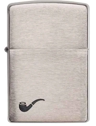 a silver lighter with a pipe