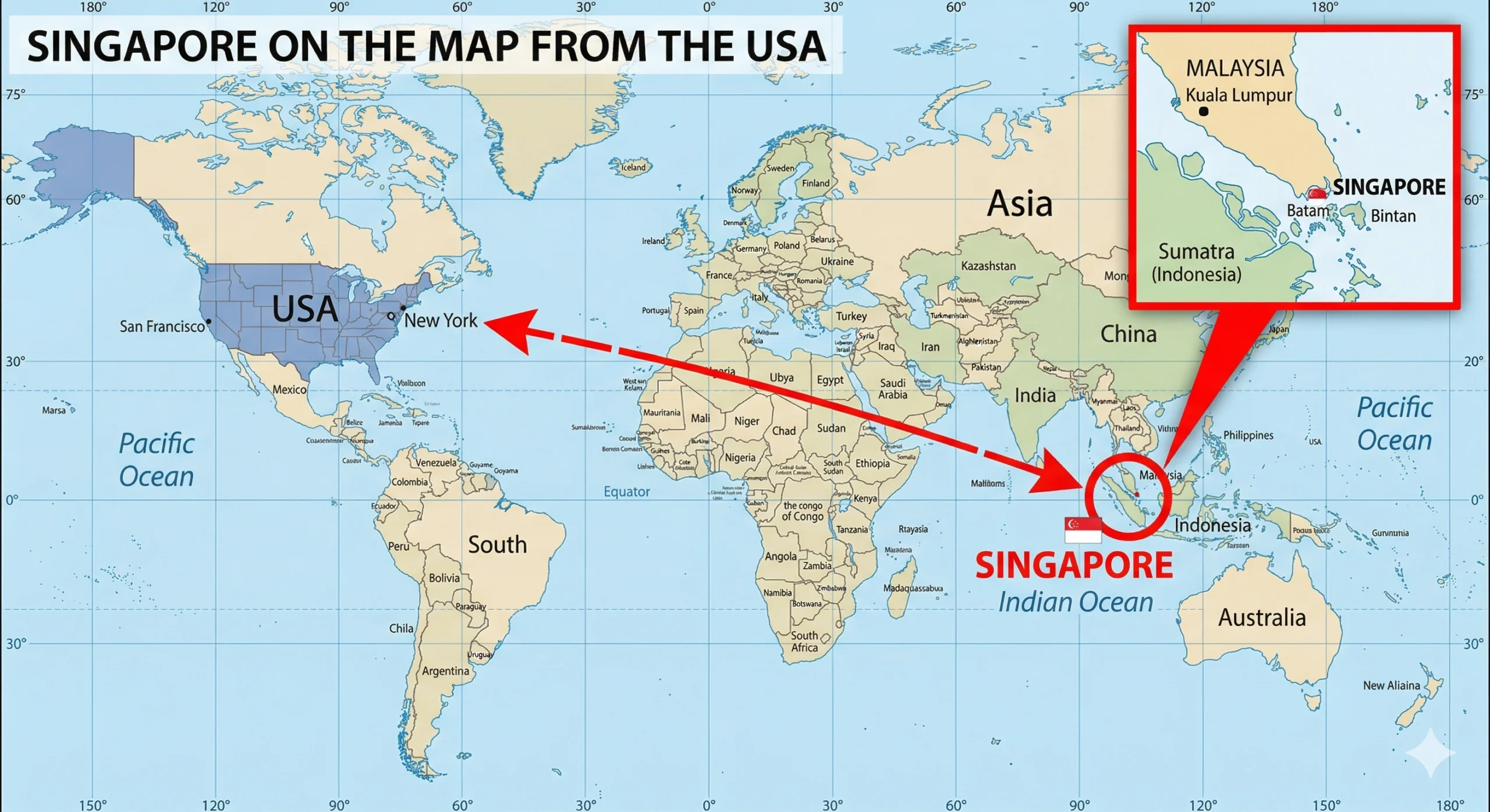 Where is Singapore on the Map from the USA?